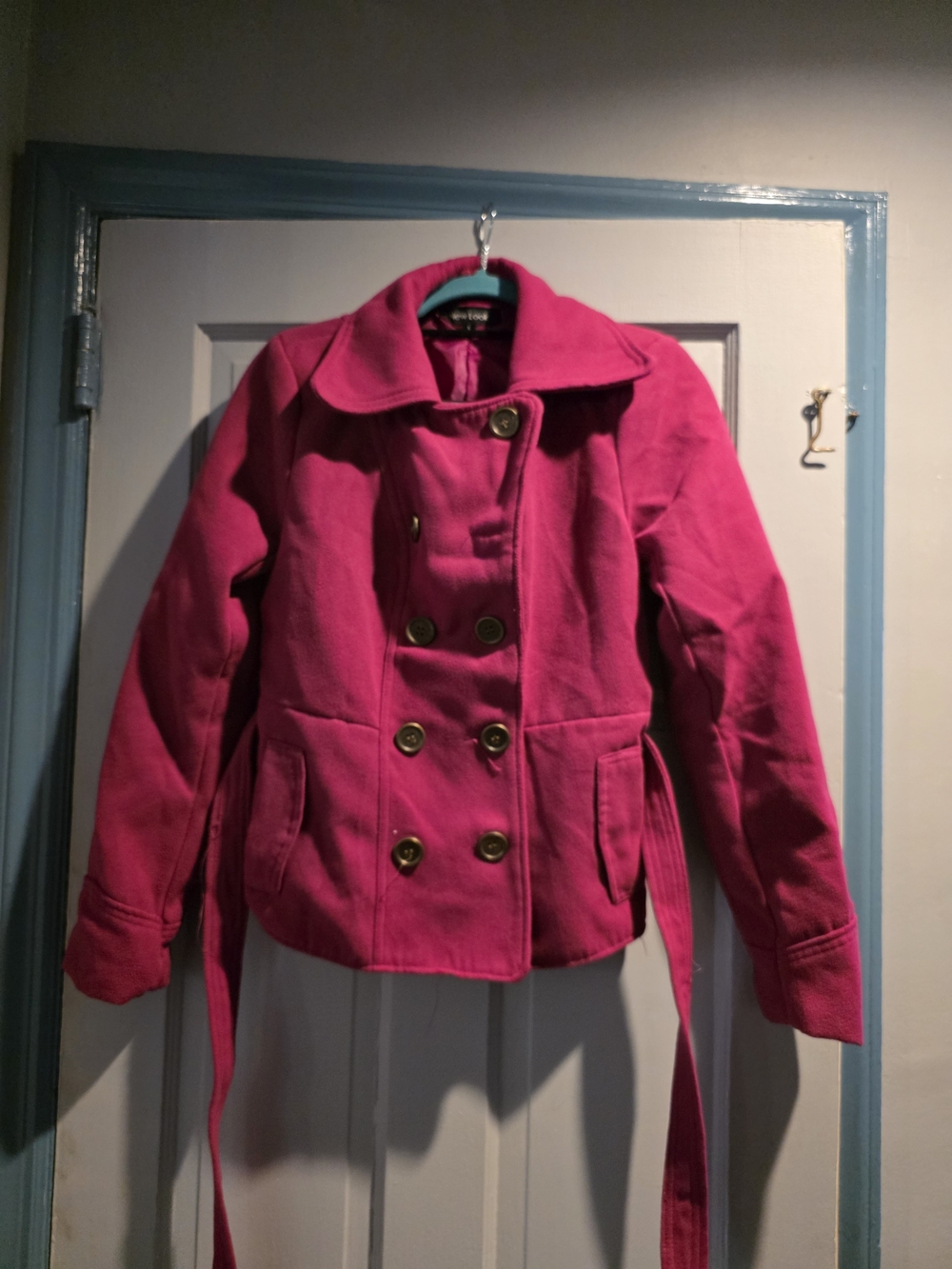 New Look Hot Pink Double-Breasted Peacoat